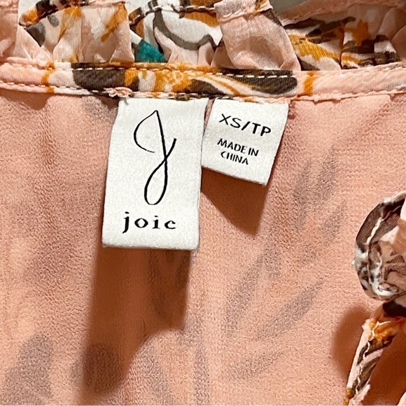 JOIE Women’s Peach Floral Clip Dot V-Neck Peasant Top Chiffon Lined Size XS - Picture 5 of 7